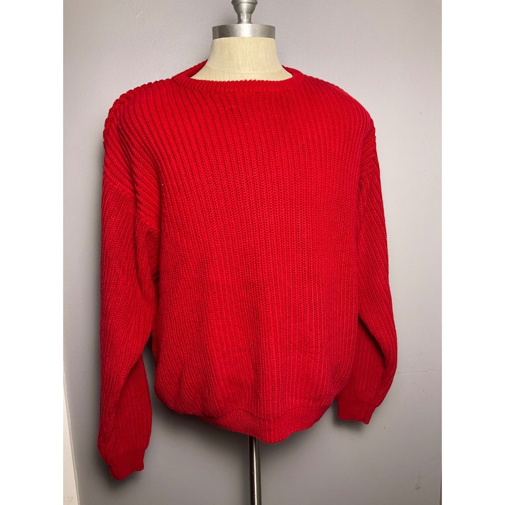 Vintage Eddie Bauer Mens XL Red Chunky Knit Cotton Sweater Made in Australia - Picture 1 of 2